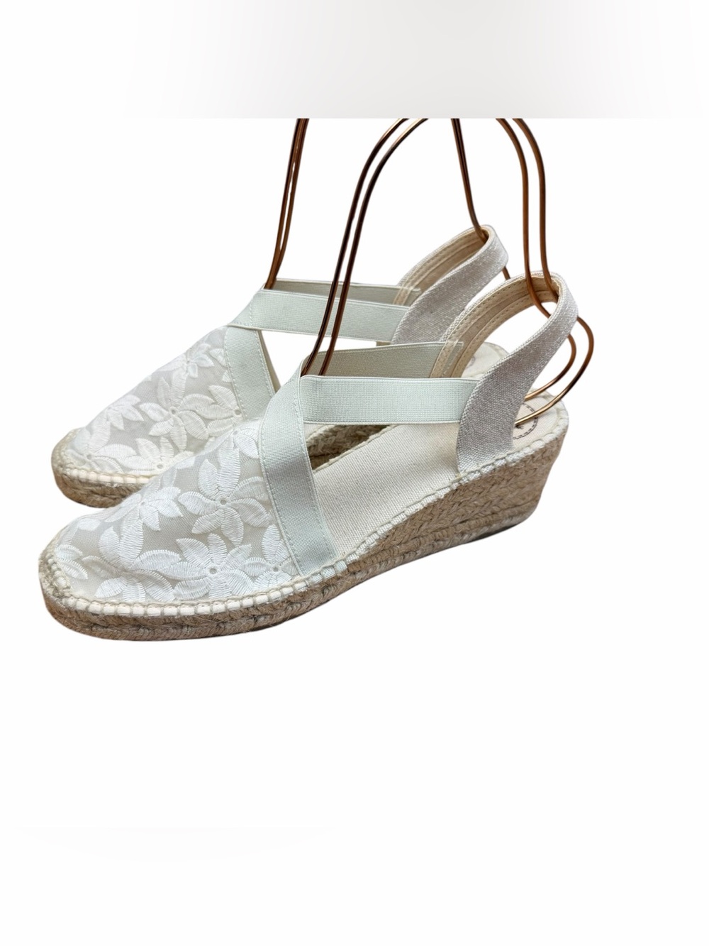 Toni Pons Origens Womens 8 39 White Lace Espadrille Wedge Sandals
